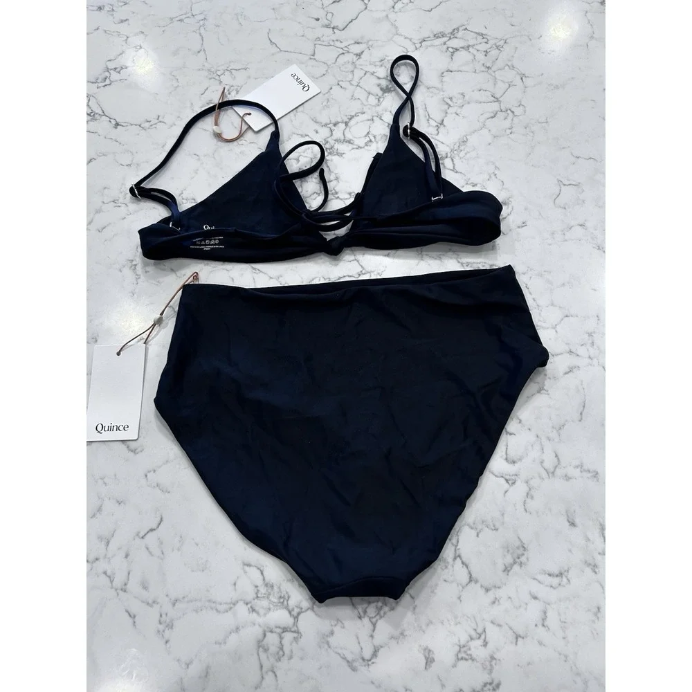 NWT Quince Black Knot Tie Bikini Top & High Rise Bottom Set Size Small